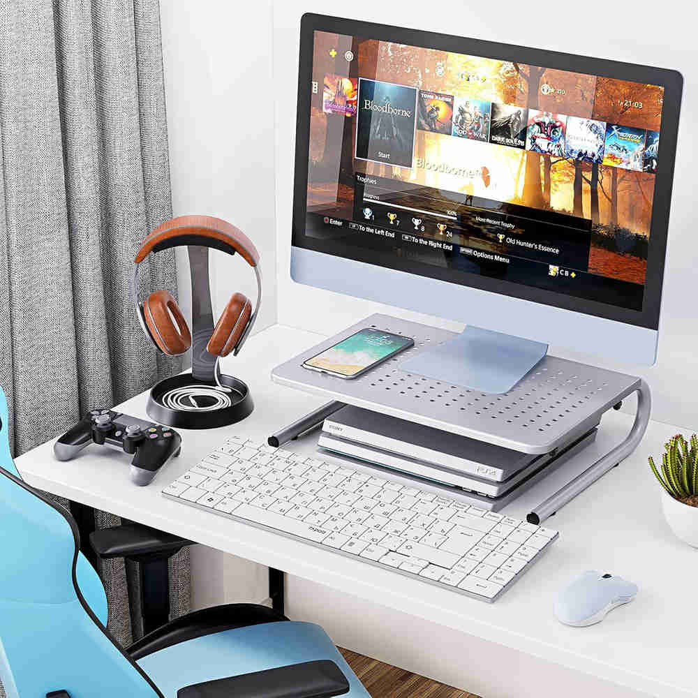 Adjustable Monitor Stand Riser with Vented Metal Design