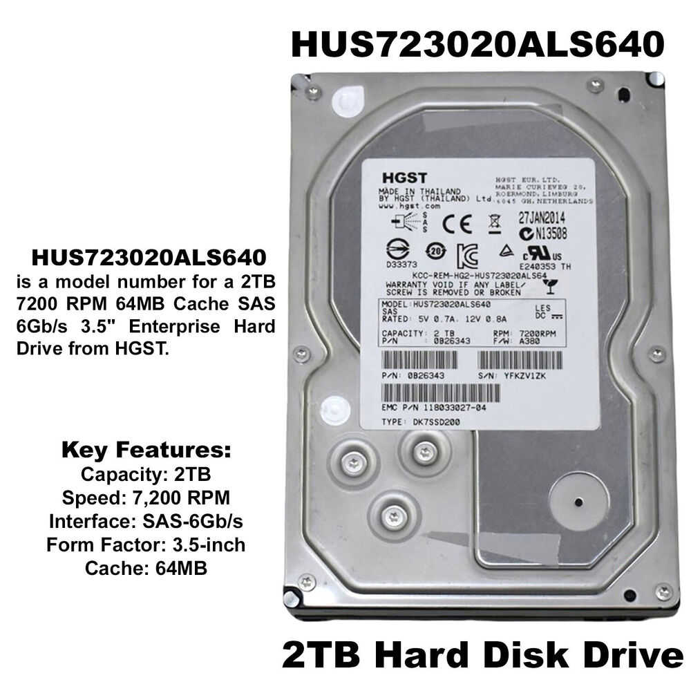 HGST Hitachi HUS723020ALS640 2TB 7.2K RPM 3.5 SAS HDD Hard Drive