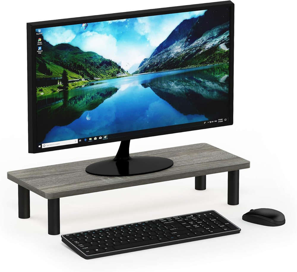 Turn-N-Tube Monitor Riser Stand, French Oak Grey/Black