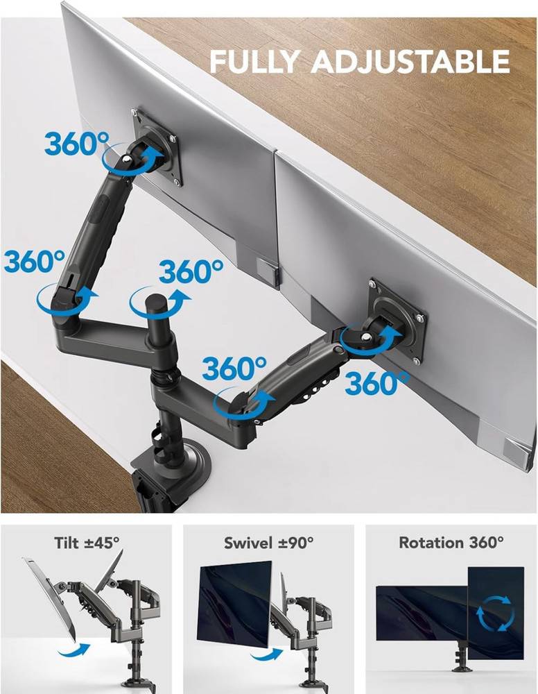 HUANUO 17-32 Inch Dual Monitor Stand with Gas Spring Mount