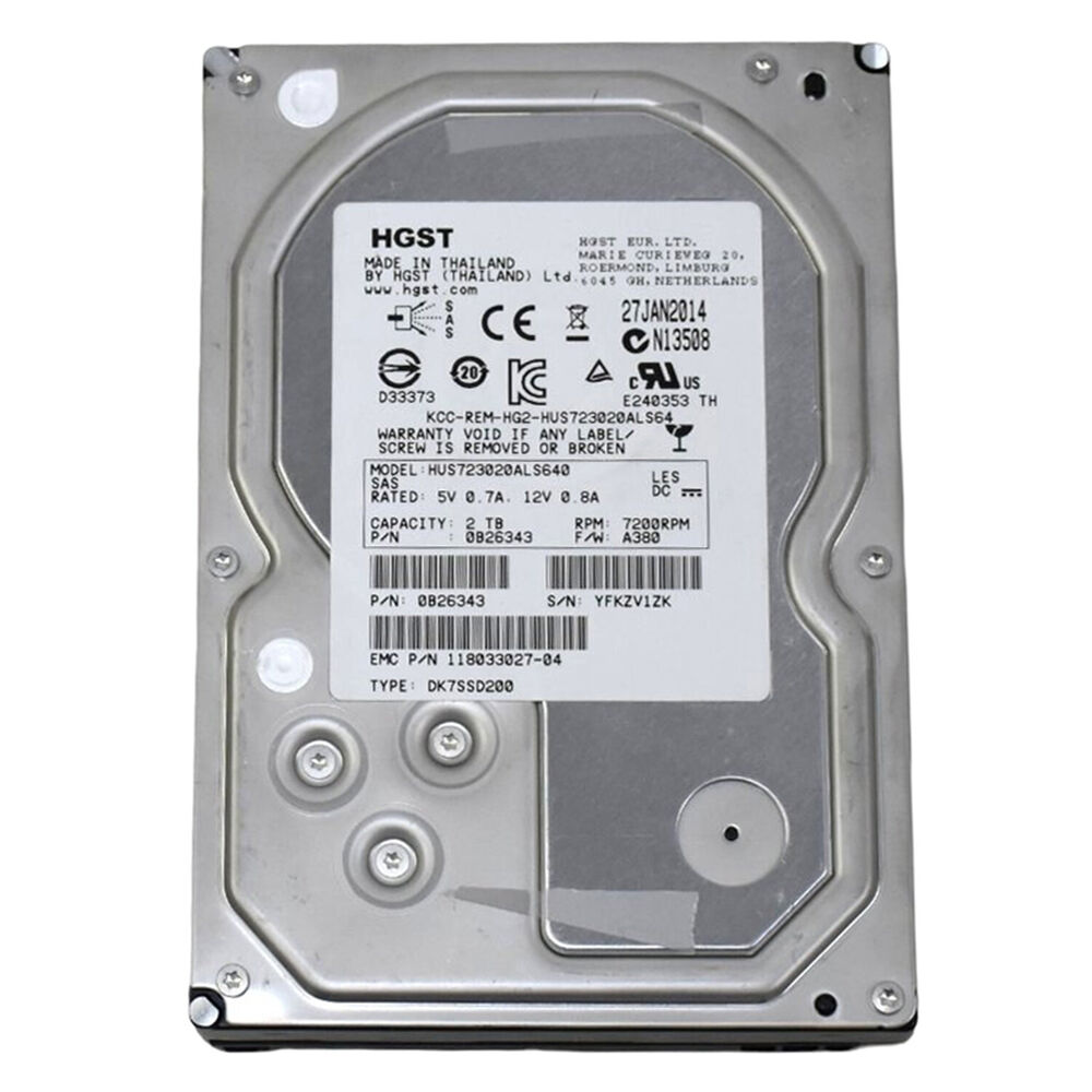 HGST Hitachi HUS723020ALS640 2TB 7.2K RPM 3.5 SAS HDD Hard Drive