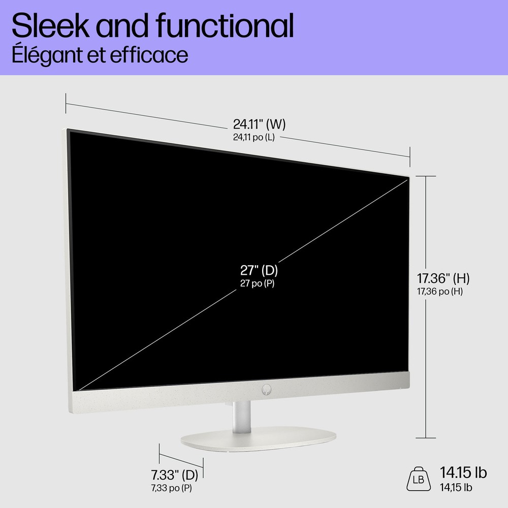HP 27-CR00 27 FHD Touch All-in-One PC, AMD Ryzen 7 7730U, 16GB RAM, 1TB SSD, Windows 11 Home, White