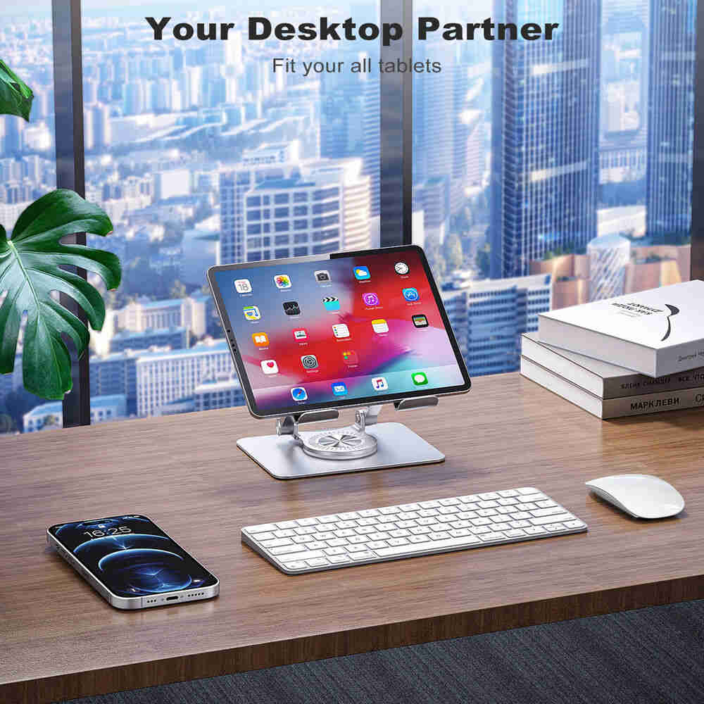 Adjustable Metal Swivel Tablet Stand Holder for Phone, Tablet, Desktop, and Car Mounts