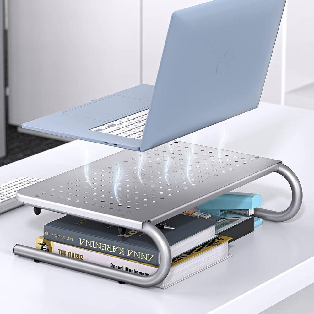 Adjustable Monitor Stand Riser with Vented Metal Design