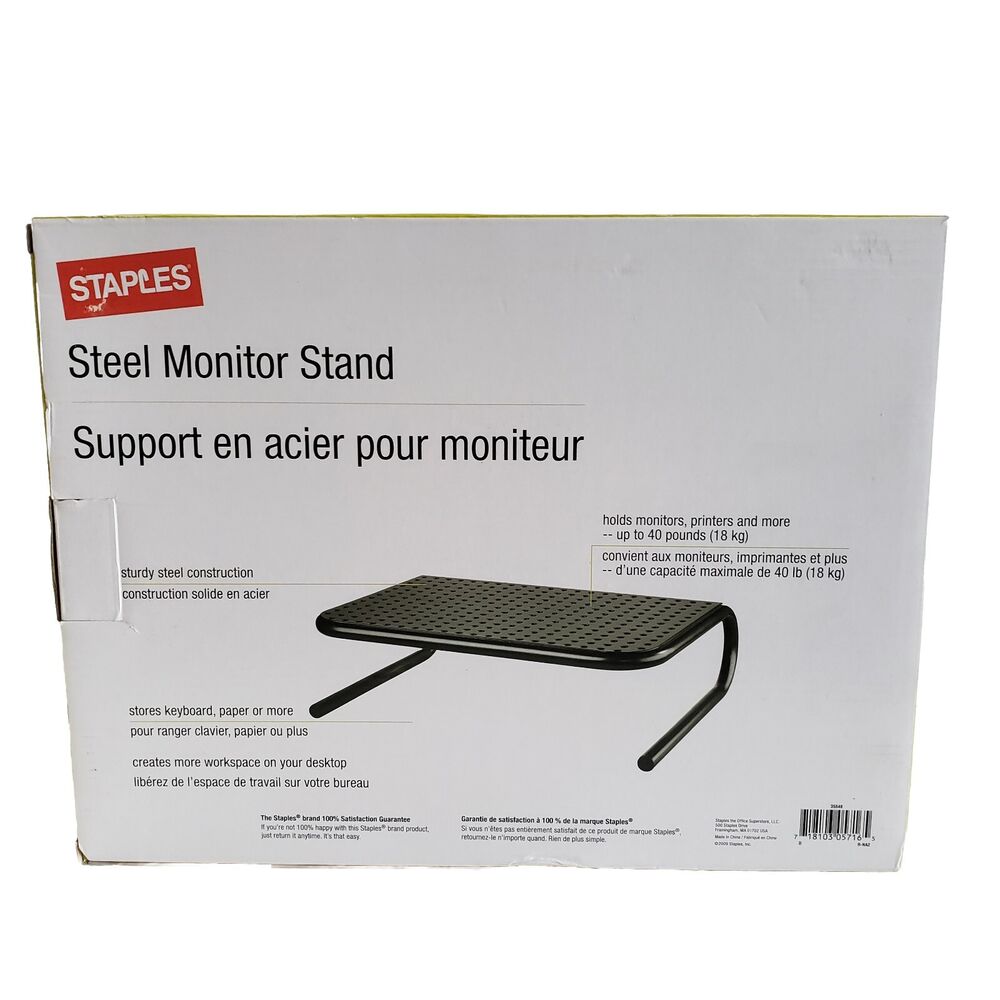 Staples Steel Monitor Stand Black #35548 14x11x4 for Laptop, Monitor, Printer