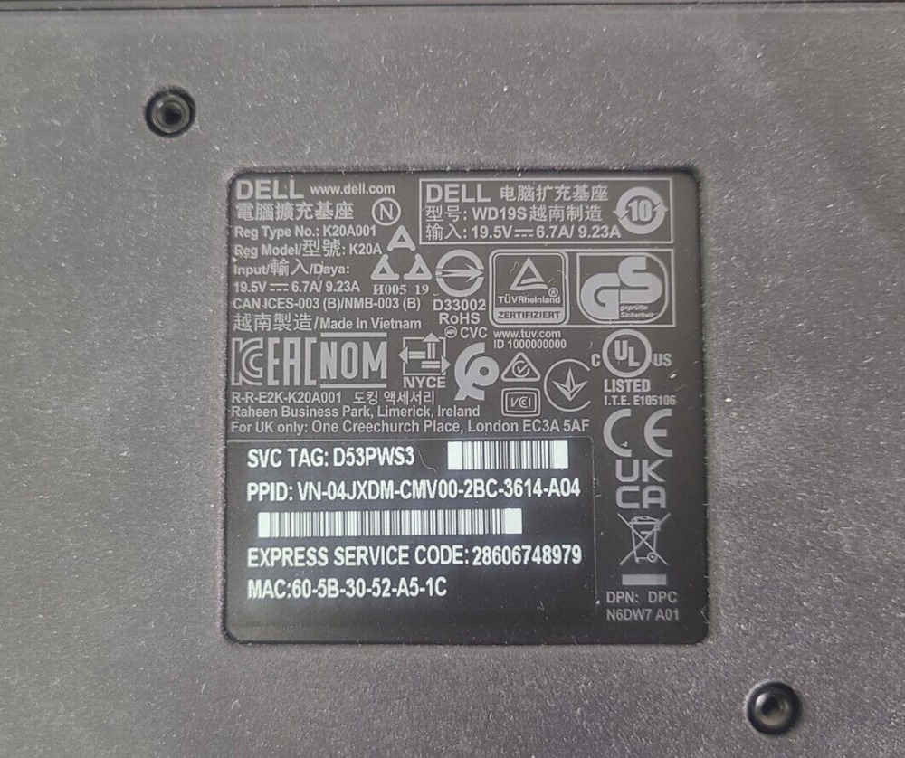 Lot of 3 Dell WD19S K20A USB-C 130W Docking Stations Without AC Adapters