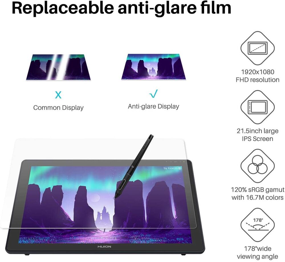 HUION KAMVAS 22 Graphic Tablet with Screen Drawing Monitor 21.5 PenTech 3.0
