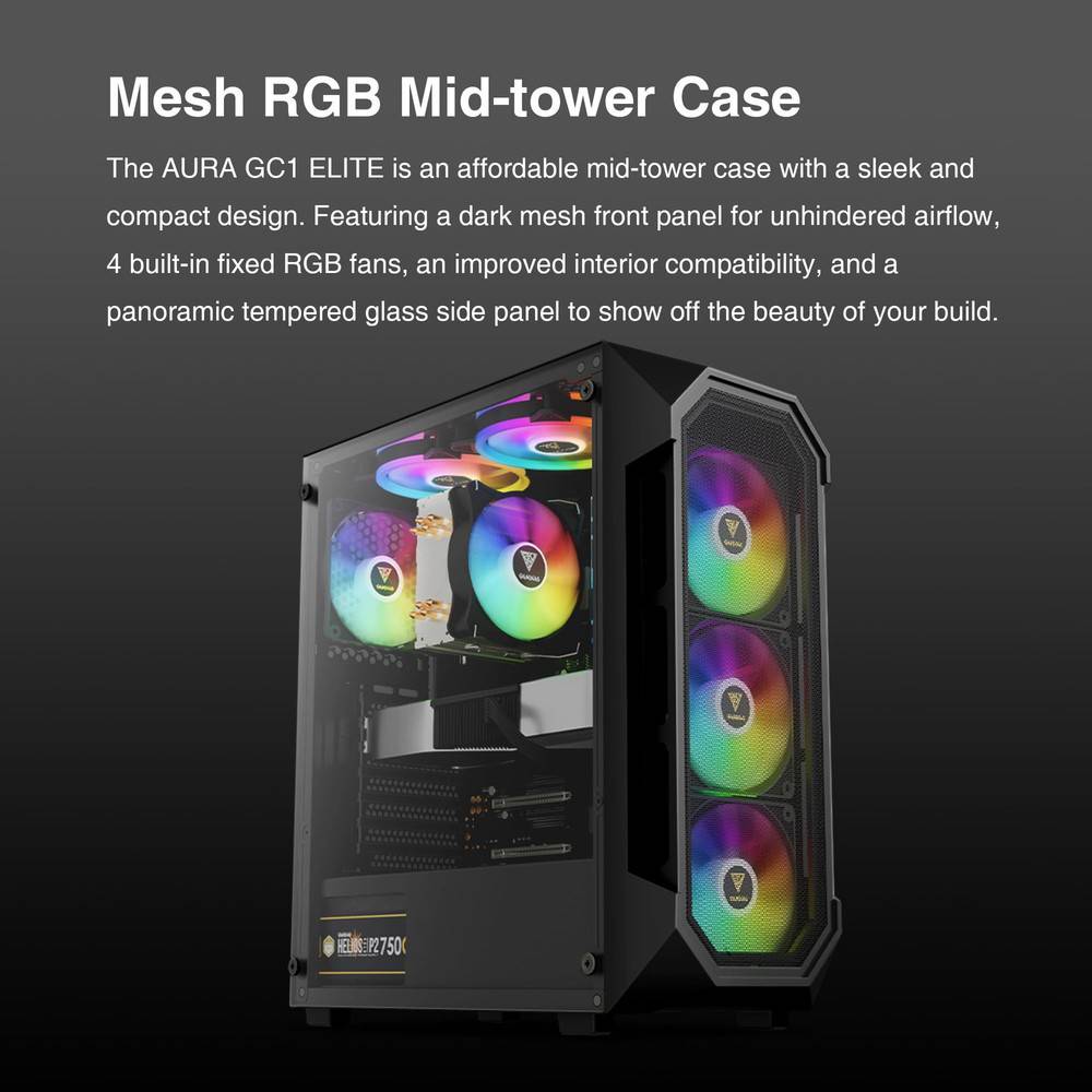 ATX Mid Tower Gaming Computer Case with Tempered Glass and ARGB Fans