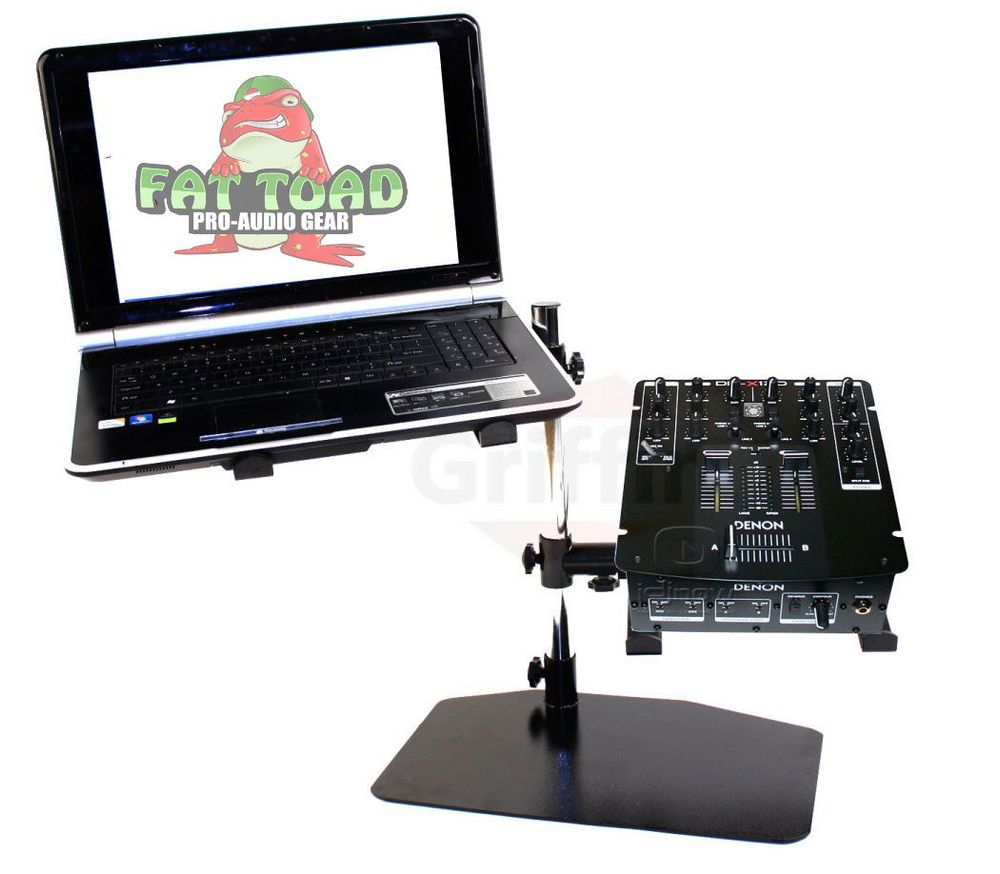 DJ Double Computer Laptop Stand - Dual Mount Holder for Studio Mixer Controller Gear