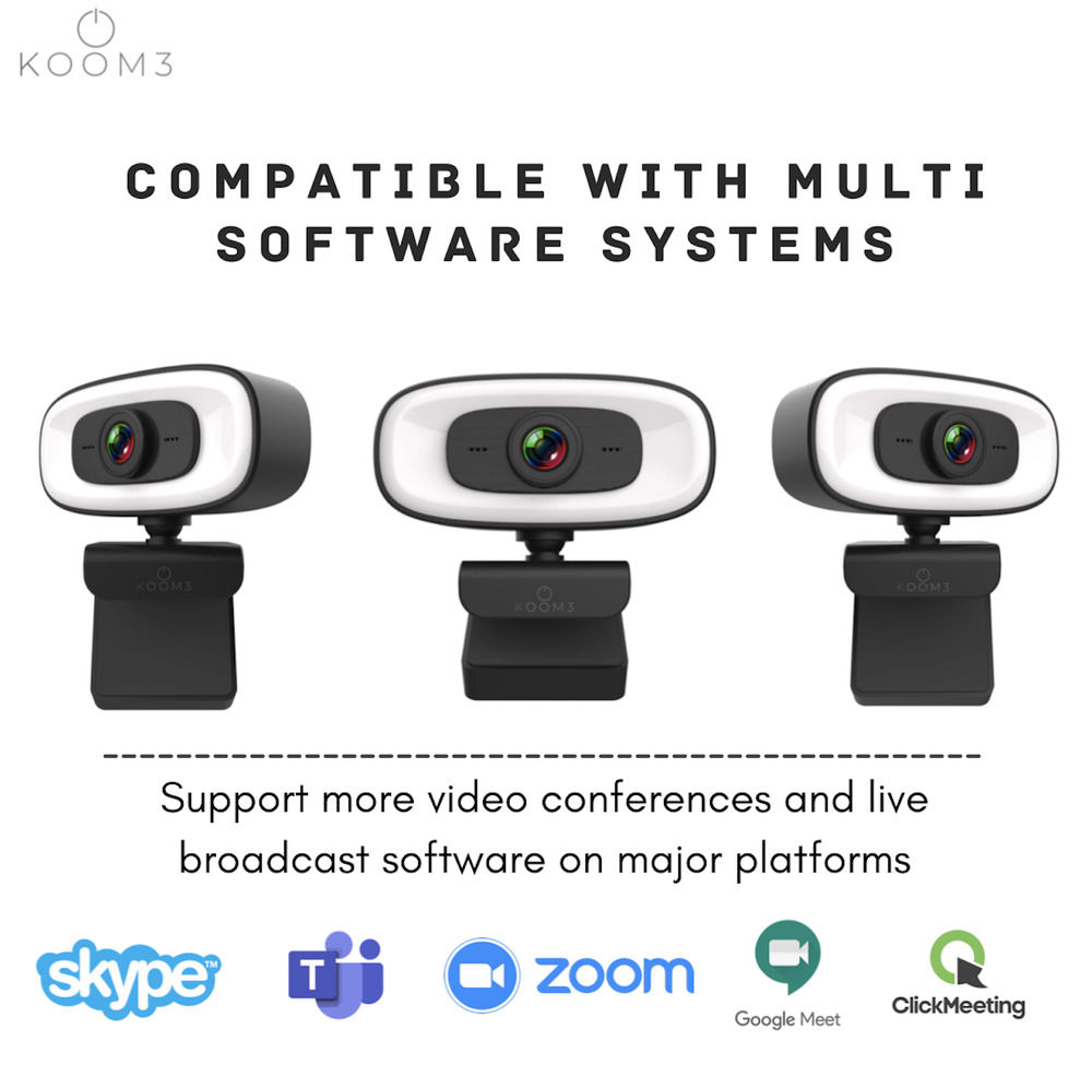 KOOM3 4K Webcam with Full HD Ring Light, Built-in Microphone, and Tripod