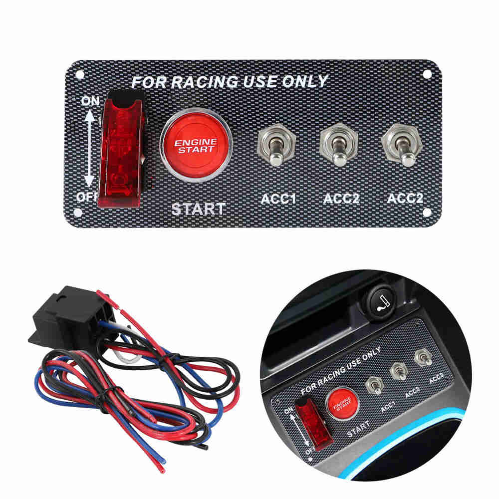 Racing Car Carbon Ignition Button Switch Panel Engine Start LED 12V
