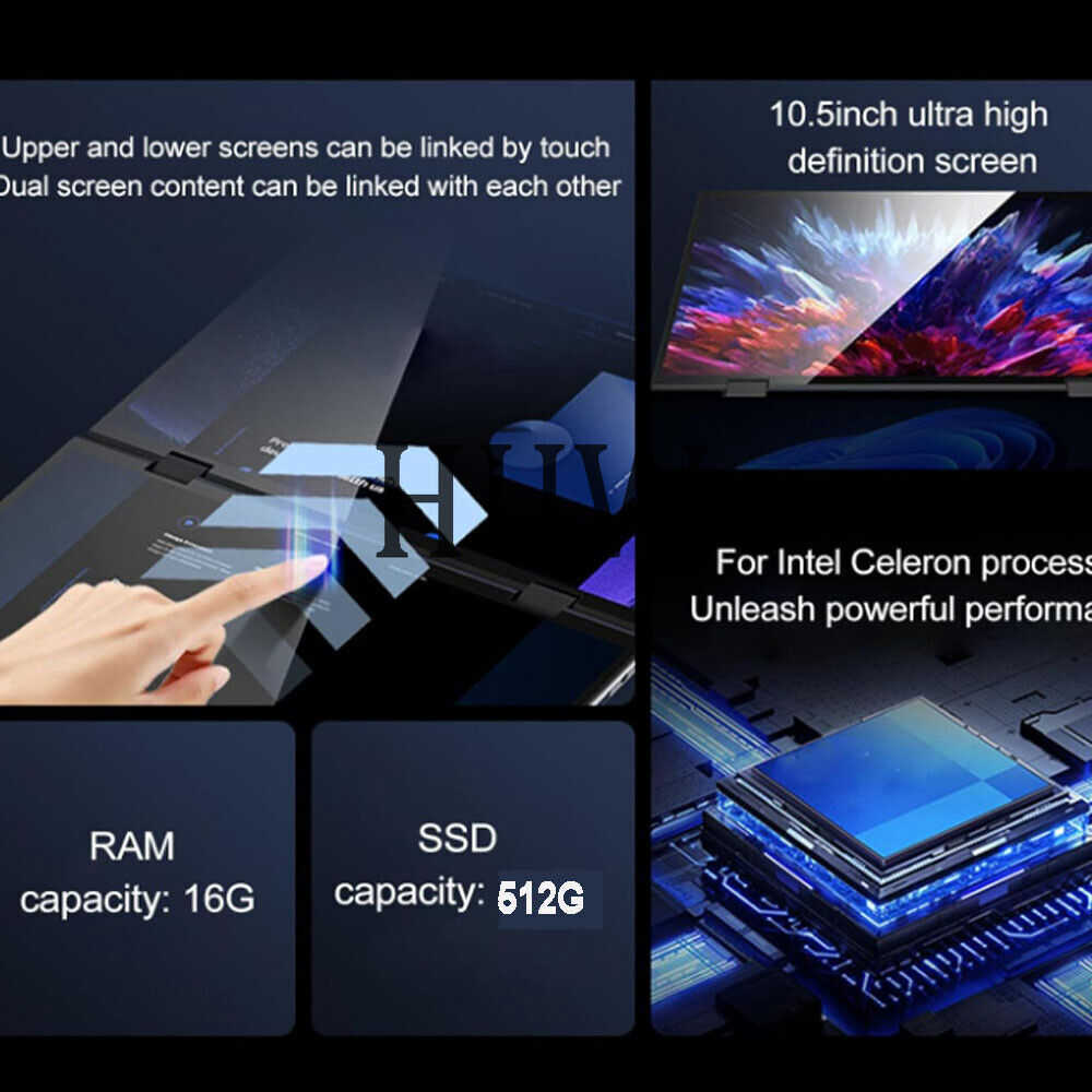 10.5-inch 2-in-1 Laptop PC with Dual Touch Screen, 16GB RAM, 516GB SSD, Windows 11 Pro