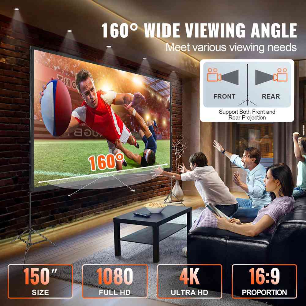 150 inch 16:9 4K 1080 HD Projector Screen with Stand