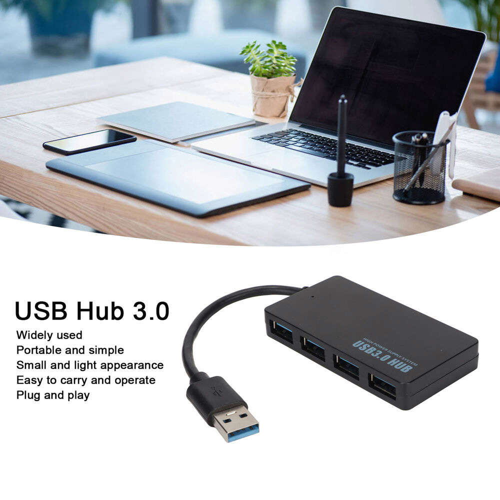 Portable 4-Port USB 3.0 Hub for High-Speed Data Transfer