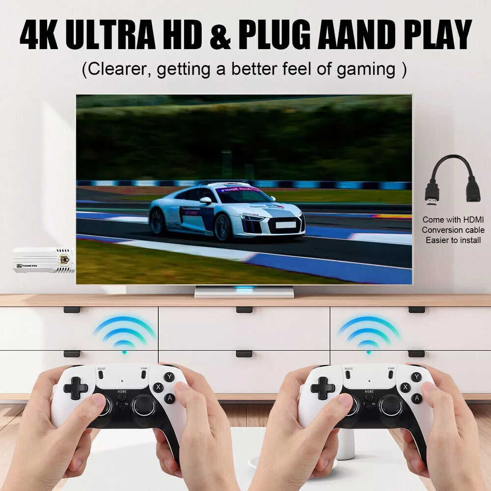 4K 64G HDMI TV Video Game Stick M15 Gaming Console with Gamepad and 2 Wireless Controllers