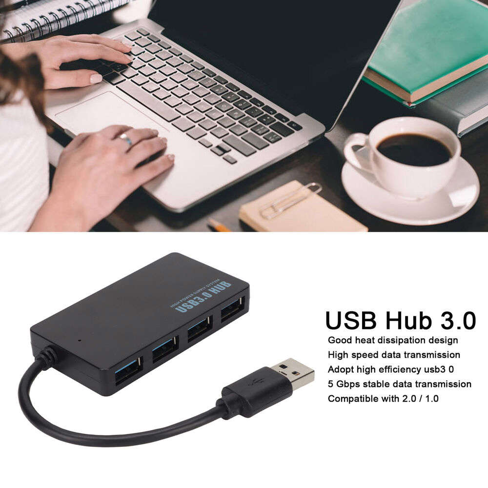Portable 4-Port USB 3.0 Hub for High-Speed Data Transfer