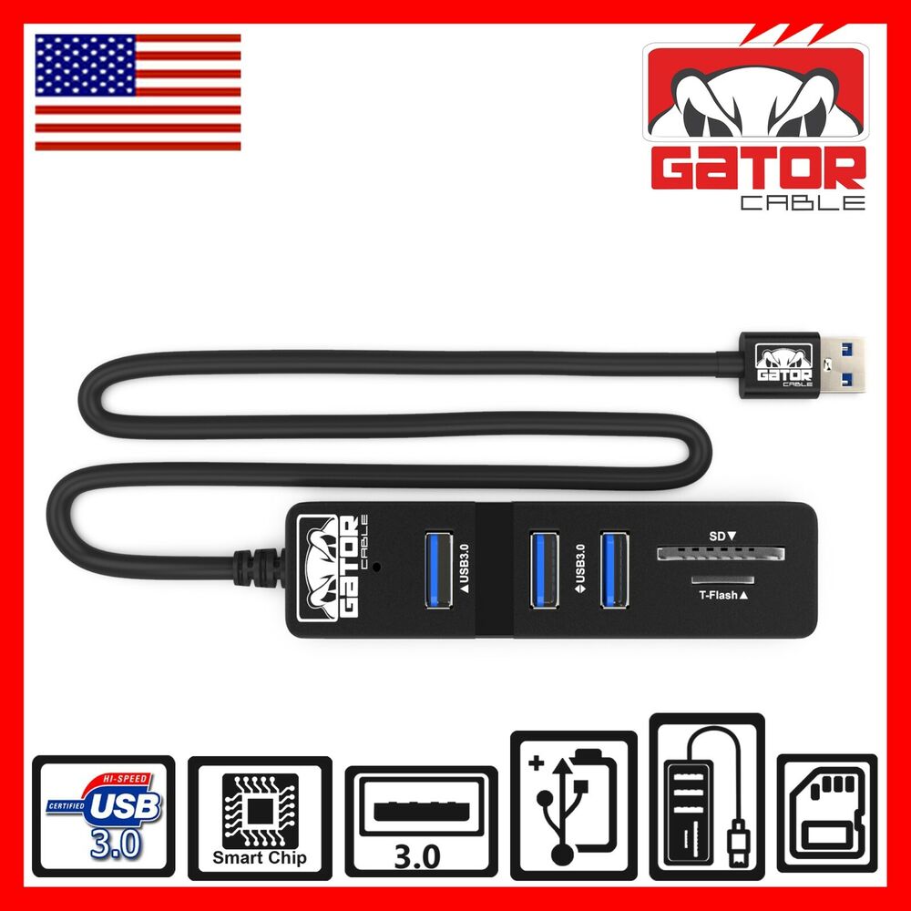USB 3.0 HUB with 3-Port Charger, Data Sync, and SD/TF Card Reader