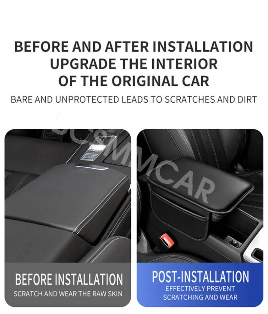 Leather Seat Armrest Cushion Protector with Storage Pad for Car Interior