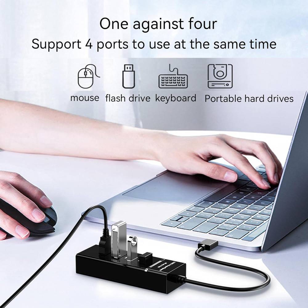 USB 2.0/3.0 Hub with Long Cable for Laptops