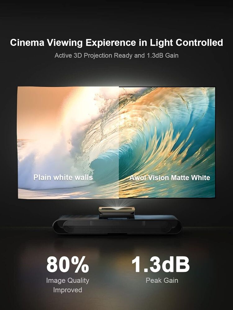 AWOL VISION 135-inch Projector Screen with Fixed Frame and Active 3D Support
