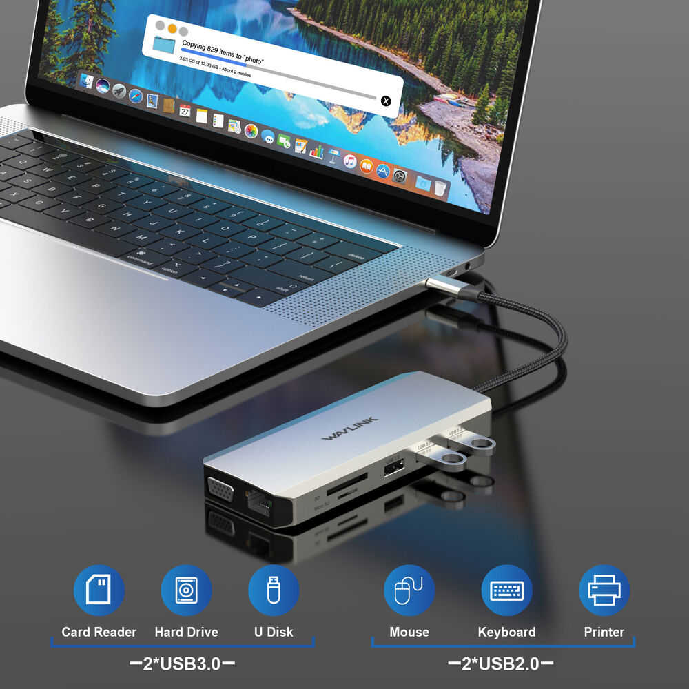 USB C Hub Triple Display Laptop Docking Station with Dual 4K HDMI and VGA Adapter