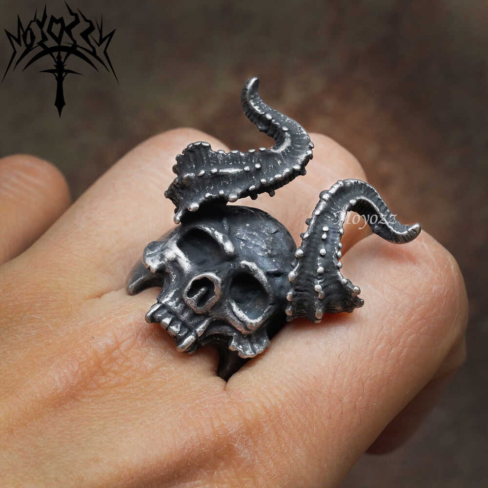 Mens Skull and Octopus Demon Ring