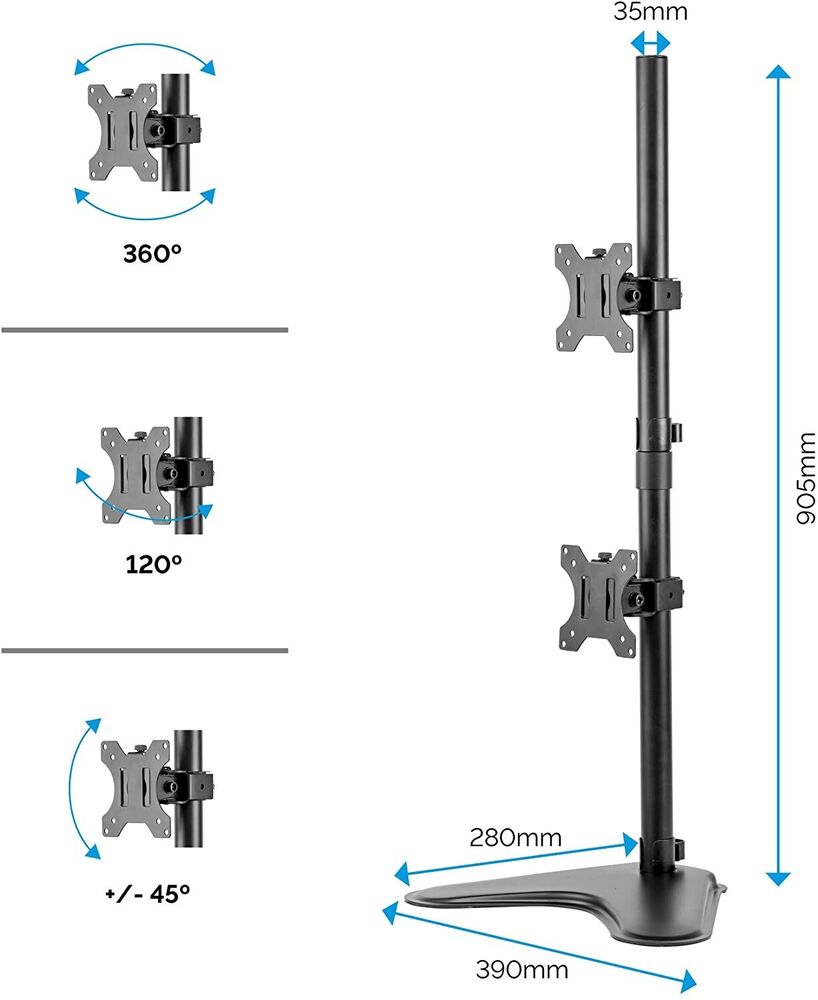Fully Adjustable Dual Monitor Desk Mount Stand for 13-27 Screens