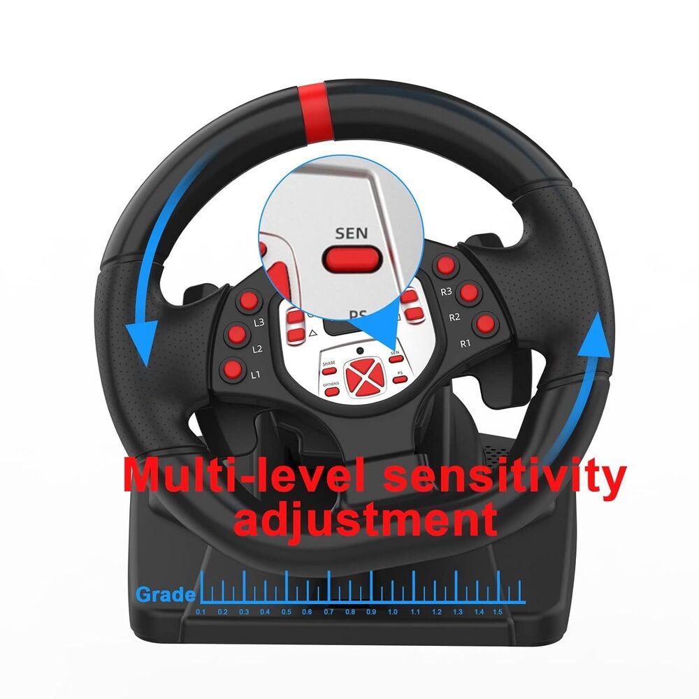 Universal Game Controller Steering Wheel with Accelerator Pedal for PC, PS3, PS4, Switch, and Android