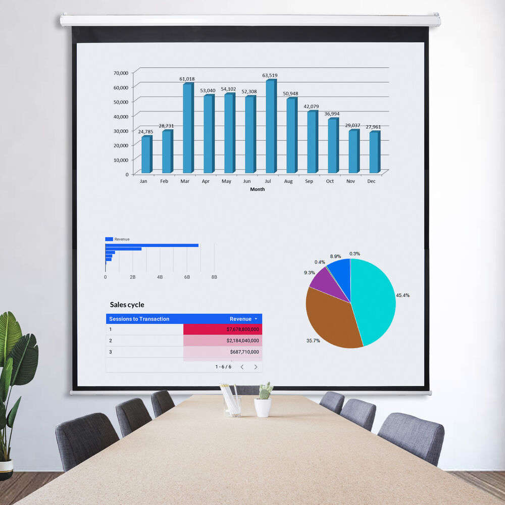 120 Inch Projector Screen - Manual Pull Down HD Screen in 1:1 Format