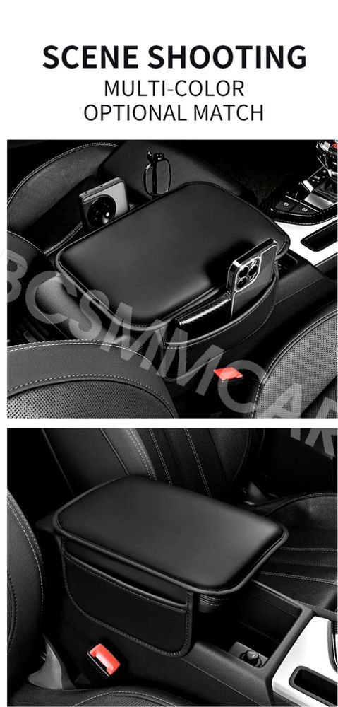 Leather Seat Armrest Cushion Protector with Storage Pad for Car Interior