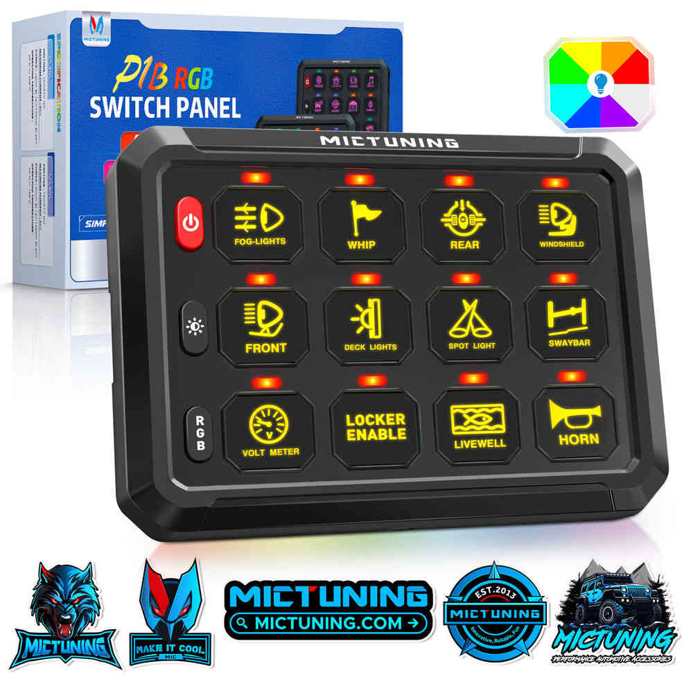 MICTUNING P1B RGB 12 Gang Switch Panel with Momentary Strobe Flash