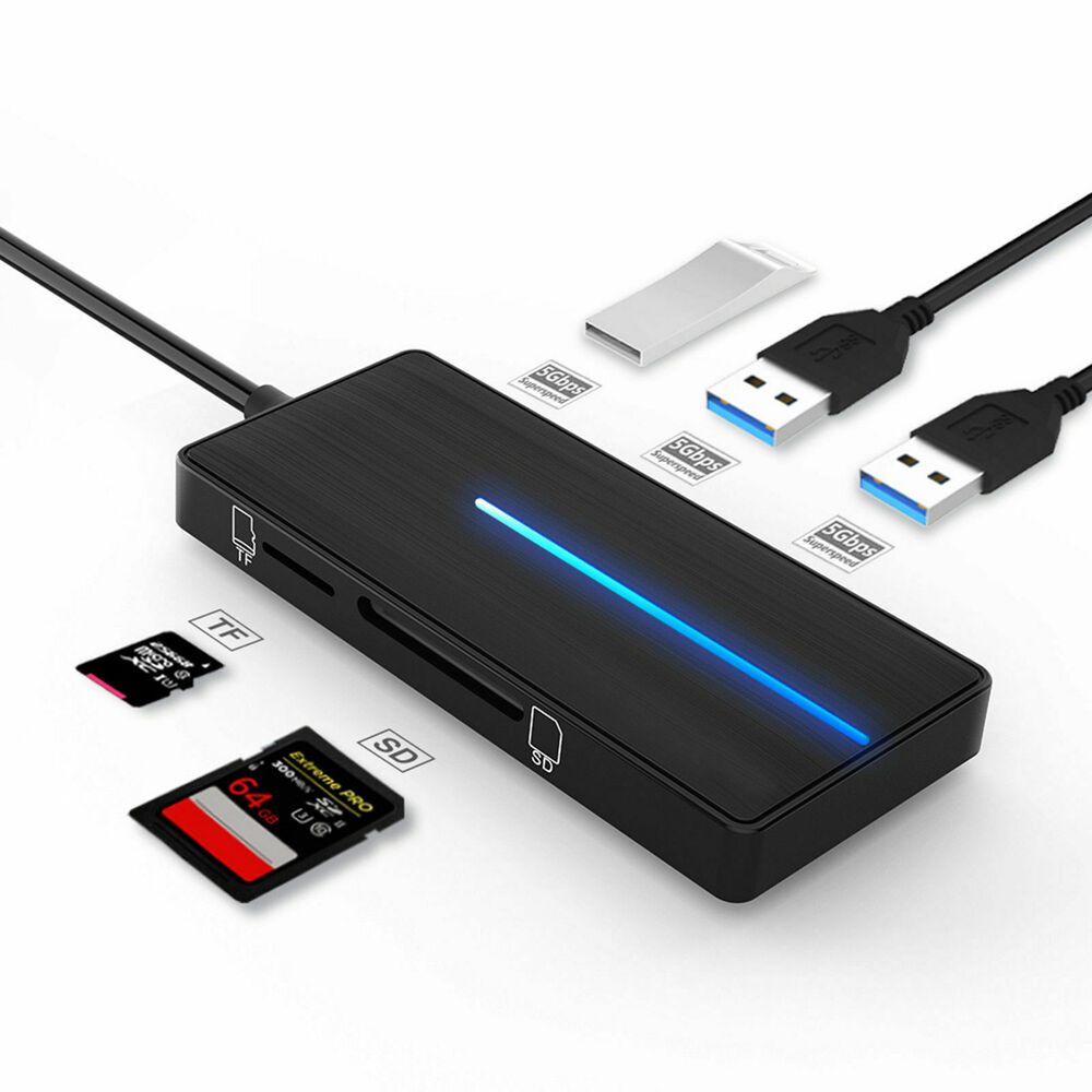 Ultra Slim USB Power Hub with 3 Port USB 3.0 and SD/TF Slot Adapter