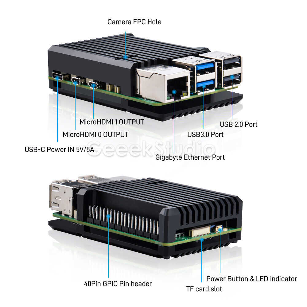 Raspberry Pi 5 Aluminum Heatsink Case with Fan