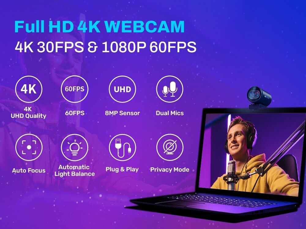EMEET S600 Ultra HD 4K Streaming Webcam with Microphone, 60FPS AutoFocus