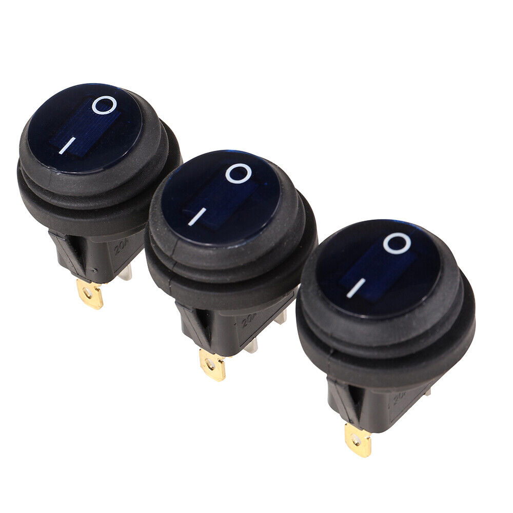 3 pcs Blue LED 12V 20A Waterproof Car Boat Rocker Toggle Switch