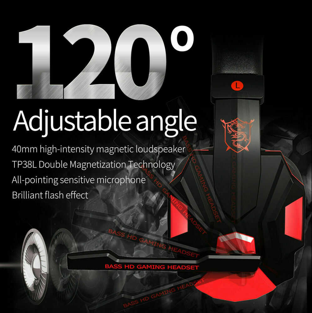 3.5mm Gaming Headset with Mic, LED Light, Stereo Bass Surround for PC, PS4, Xbox One