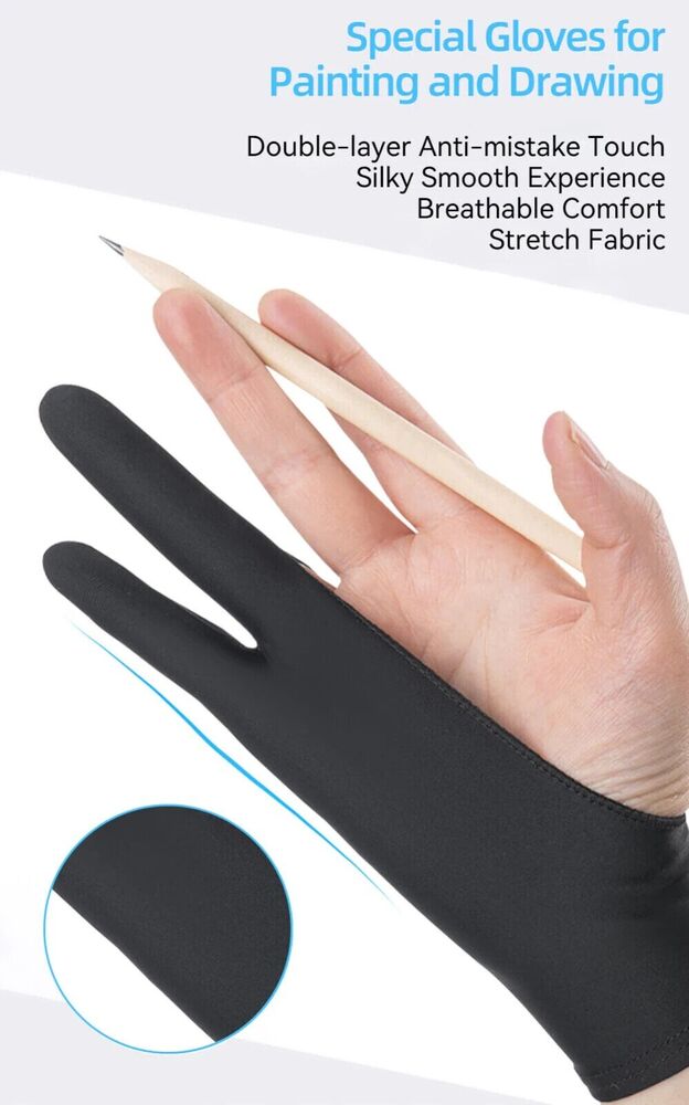 Two Finger Anti-fouling Glove for Drawing & Pen Graphic Tablet Pad - Black