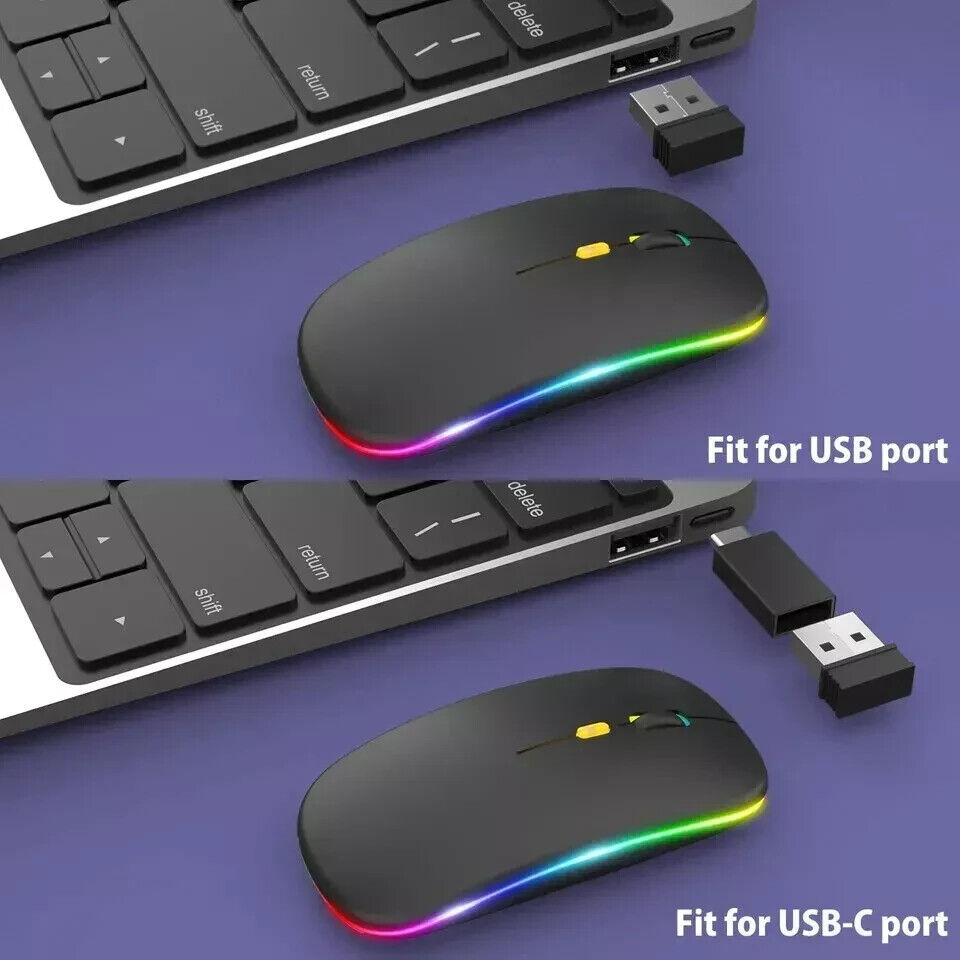 RGB LED Wireless Mouse Rechargeable Optical Silent Mice USB