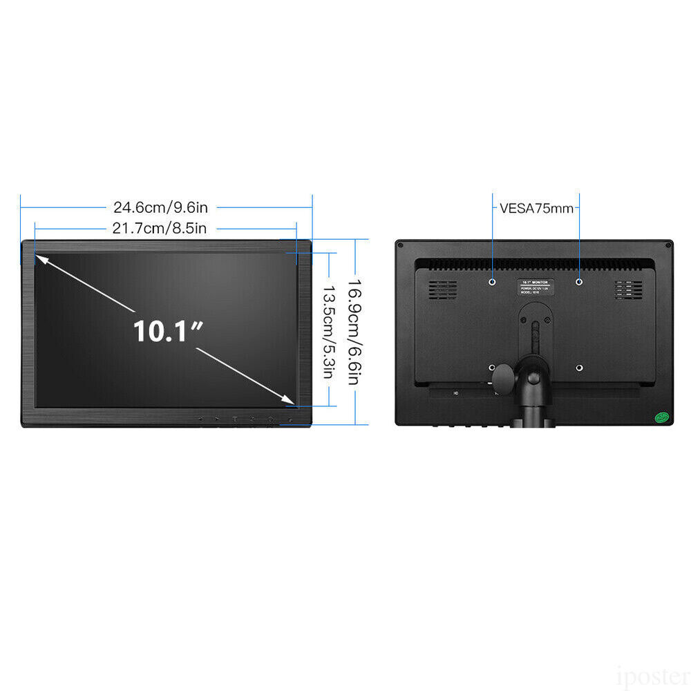 10 Inch Portable LCD Monitor with AV, VGA, and HDMI Inputs for PC and DSLR
