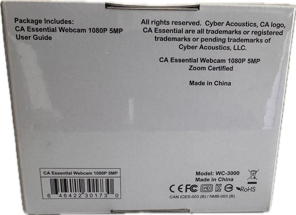 Cyber Acoustics Essential WC-3000 Webcam 1080P 5MP (Sealed/ New in Box)