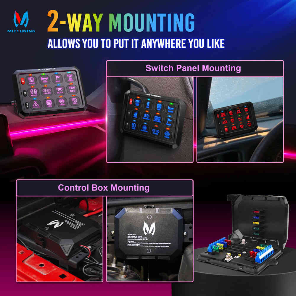MICTUNING P1B RGB 12 Gang Switch Panel with Momentary Strobe Flash