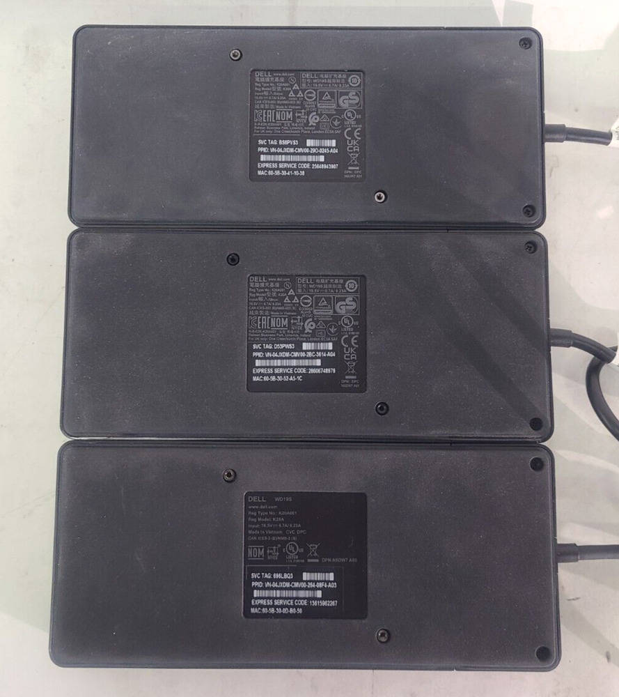 Lot of 3 Dell WD19S K20A USB-C 130W Docking Stations Without AC Adapters