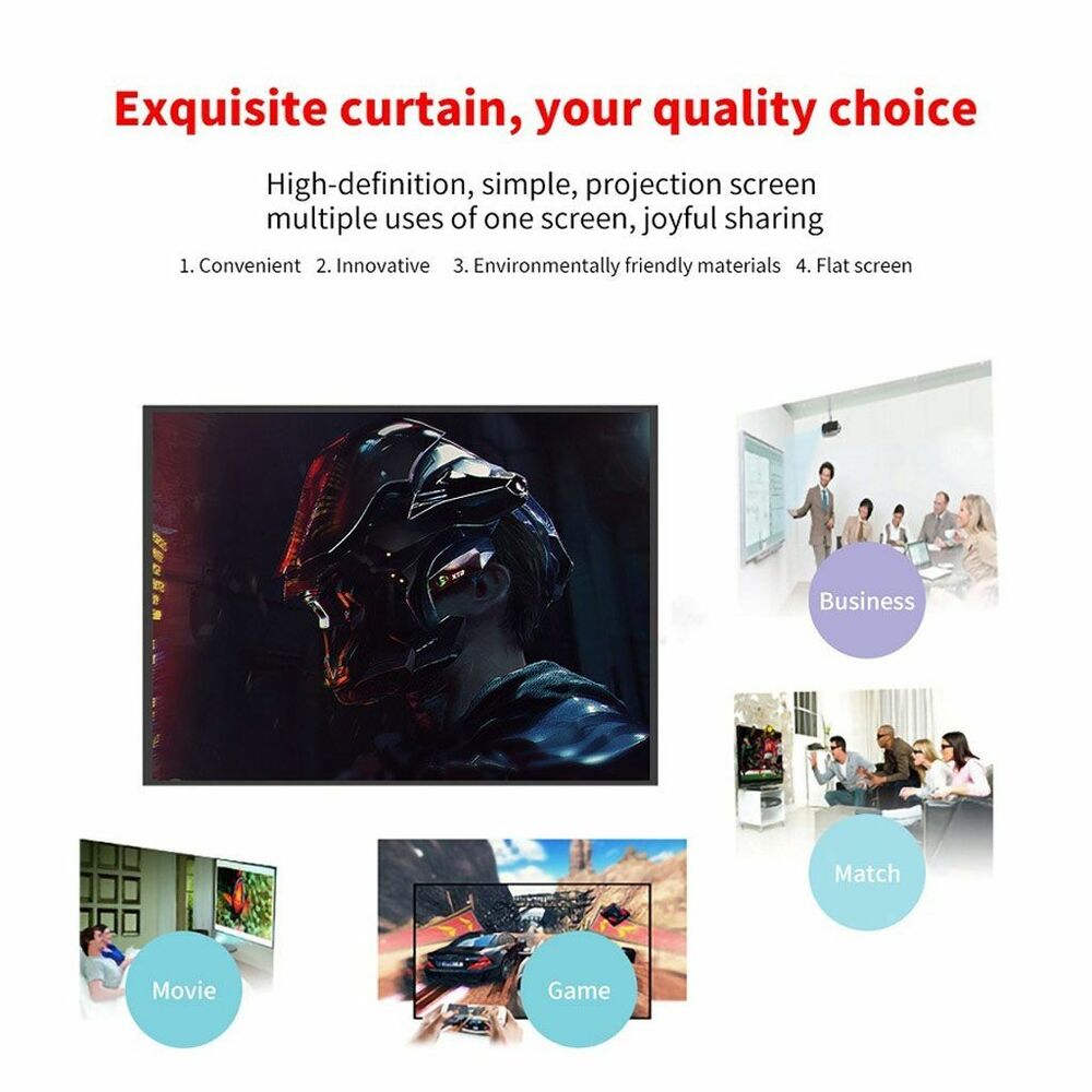 60-150 Inch Thick HD Projector Screen 16:9 for Home 4K Movie Theater