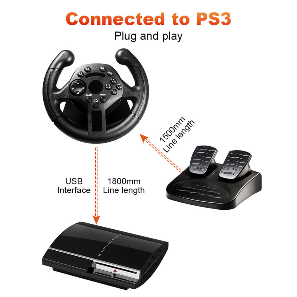 Game Steering Wheel with Pedals, Analog Control & Vibration for PC