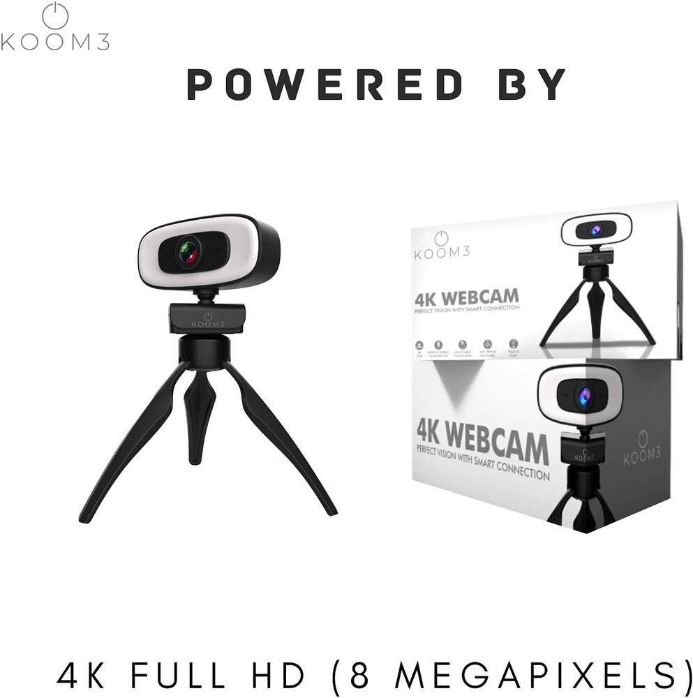 KOOM3 4K Webcam with Full HD Ring Light, Built-in Microphone, and Tripod