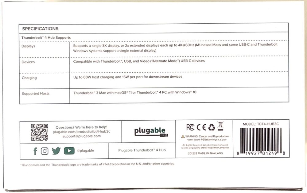 Plugable Thunderbolt 4 & USB4 Hub for 8K Display and Dual 4K Displays