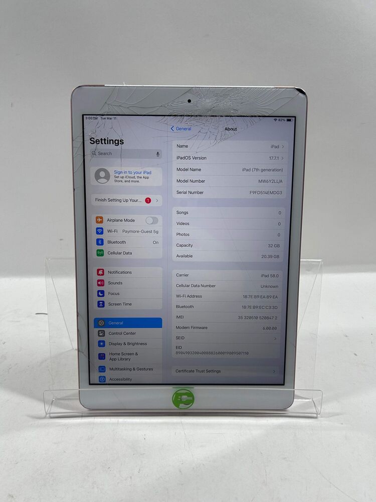 Unlocked Apple iPad 7th Gen 32GB - MW6Y2LL/A (Broken)
