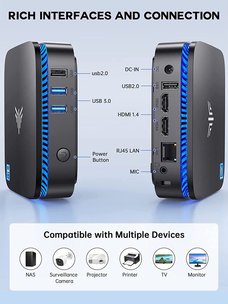 KAMRUI 4K Mini PC Intel N5105 16GB DDR4 512GB SSD Windows 11 PRO with 5G WIFI and BT4.2