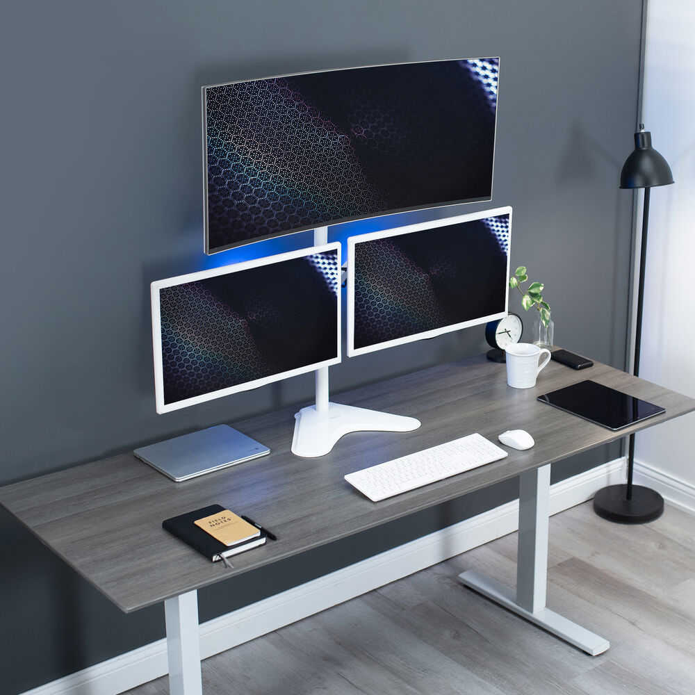 VIVO White Triple Monitor Desk Stand