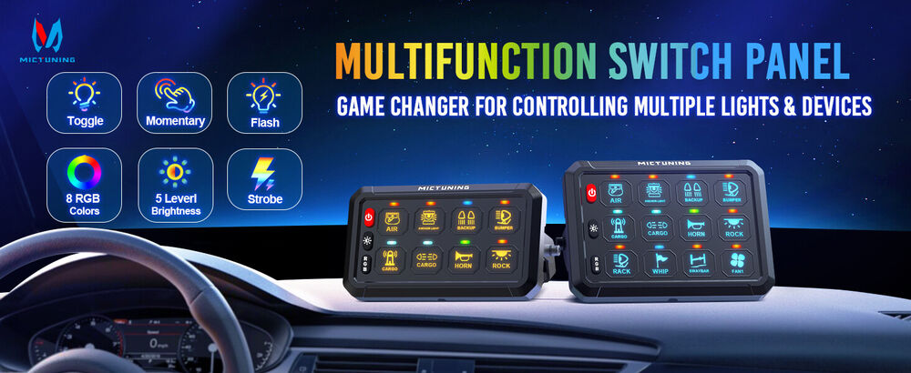 MICTUNING P1B RGB 12 Gang Switch Panel with Momentary Strobe Flash